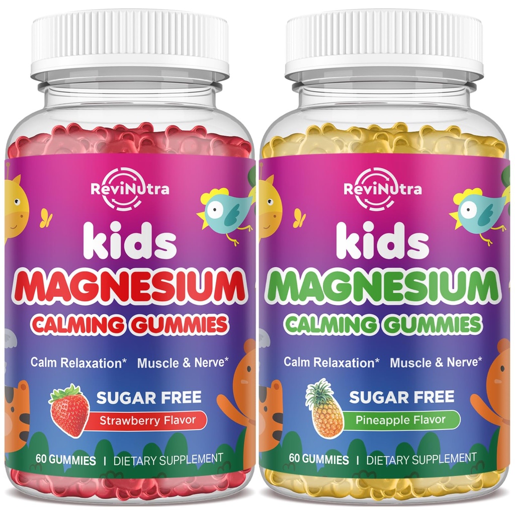 2 Pack Kids Magnesium Gummies Sugar Free Strawberry & Pineapple Flavor