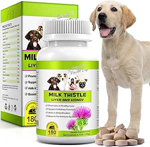 Esteto de leche para perros, 180 tabletas de madera suave suplemento de cardo para perros Soporte para animales naturales para mascotas, limpieza de riñón &amp; reparación, boostos sistema de manivela
