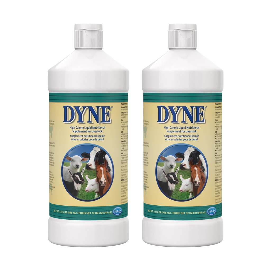 PetAg Dyne High Calorie Liquid Nutritional Supplement for Livestock - 32 oz - Incluye vitaminas agregadas - Excelente para animales de bajo peso, estrés o recuperación