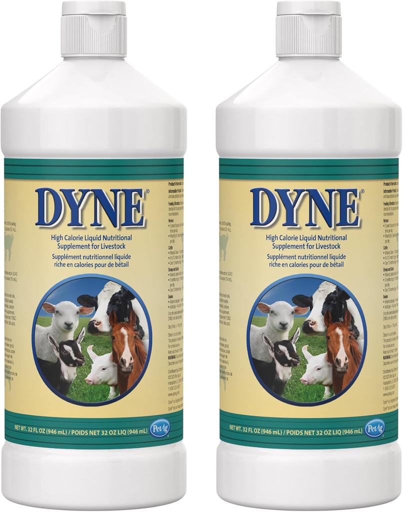 PetAg Dyne High Calorie Liquid Nutritional Supplement for Livestock - 32 oz - Incluye vitaminas agregadas - Excelente para animales de bajo peso, estrés o recuperación