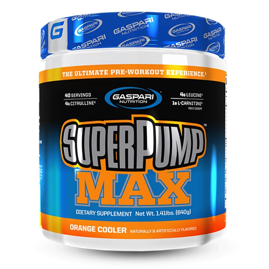 Gaspari Nutrition SuperPump MAX, The Ultimate Pre Workout Powder, Sustained Energy Preworkout, Nitric Oxide Booster, Muscle Growth, Recovery & Replenishes Electrolytes (40 Serving, Orange Cooler)