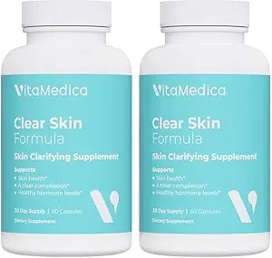 VitaMedica Clear Skin Vitamin Formula | Noncystic Acne Supplement for Skin Clearing | Breakout Treatment for Women and Men | Vitamins A, C, E, Selenium, Chromium, and Zinc for Skin Health | 2 Pack