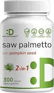 Saw Palmetto Supplement with Pumpkin Seed, 300 Capsules | Promotes Prostate Health | DHT Blocker | Hair Growth Vitamins, Maintain Normal Urinary Frequency