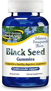 NORTH AMERICAN HERB &amp; SPICE Black Seed Gummies, Pomegranate Flavor - 60 Gummies - Cardiovascular &amp; Digestive Support - Non-GMO - 30 Servings