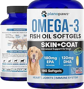 Omega 3 Fish Oil for Dogs Capsules - Salmon Oil for Dogs - Dog Fish Oil Supplement May Help Shedding, Allergy, Itching - Support Dry Skin, Joints - Dog Skin and Coat Supplement - 180 Fish Oil Pills