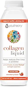 Teoría Collagen Líquido - 2.500 mg Verisol Collagen hidrolizado - Soportes Conjuntos, Musculos, Huesos, Pelo, Piel & Nails* - 18 Aminoácidos - Sabor de Fresa Natural - 15 fl oz