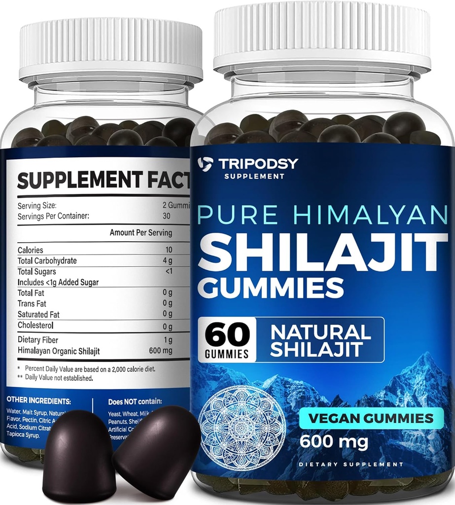 Pure Himalayan Organic Shilajit Gummies - Potent Shilajit Resin Supplement for Men &amp; Women - 100% Natural with 90+ Trace Minerals - Boost Energy, Vitality, and Immune Support - 60 Gummies