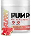Bomba RAW Stim Free Pre Workout (Watermelon) - No estimulante Pre Workout Suplemento Powder Nitric Oxide Booster - Pre Workout Suplementos Bebida para Durante el entrenamiento - 40 Servimientos