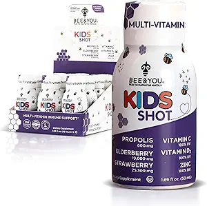 BEE y ustedes niños Immune Support Suplemento, 100% Natural Propolis, Vitamina C, Elderberry, Raw Honey, Antioxidants, Alternative to Gummies, Great Taste, 12 Pack, 1.69 fl. oz