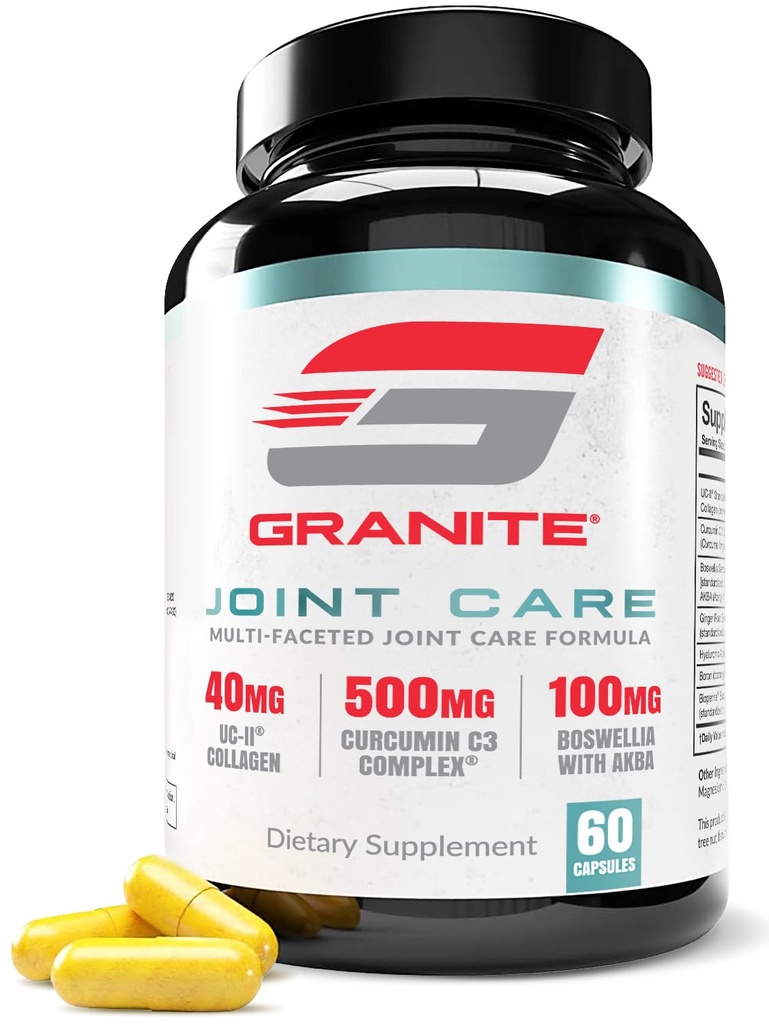 Granite Joint Care: Premium UC-II Collagen, Turmeric Curcumin C3, AKBA Boswellia + Más - All-in-One Support for Joint Mobility, Comfort & Strength (60ct)