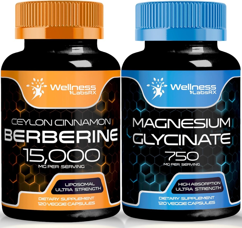 Beberina Suplemento 1500mg - Liposomal Berberina con canela de Ceylán Ø Magnesium Glycinate Capsules - 750mg - Suplemento Magnesio Suplemento de alta absorción