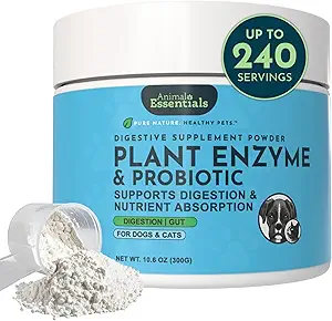 Animal Essentials Plant Enzyme " Probiotics - Enzymes Digestivos para perros " Cats, Probióticos, Suplemento Digestivo, Veterinario Recomendado - 10.6 Oz