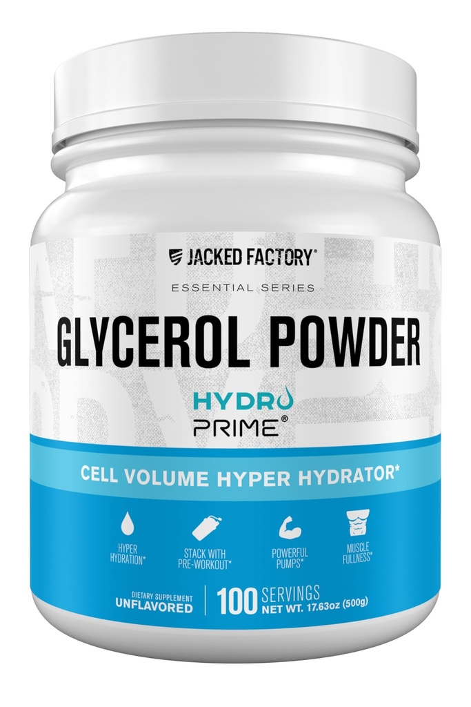 Jacked Factory Glycerol Pump Powder - Cell Volume Hyper Hydrator with HydroPrime Glycerol Powder to Enhance Pumps, Hydration, Muscle Fullness, Endurance, & Performance - 100 Servings, Unflavored