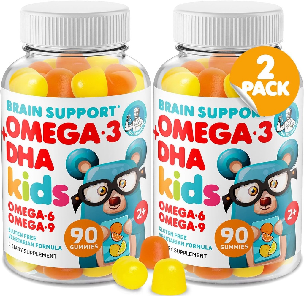 DR. MORITZ Omega 3 Gummies para niños (180 Conde), Vegan Omega3 Gummies para niños sin aceite de pescado, vitaminas para cerebro y salud cardíaca, Omega sin gluten 3 6 9