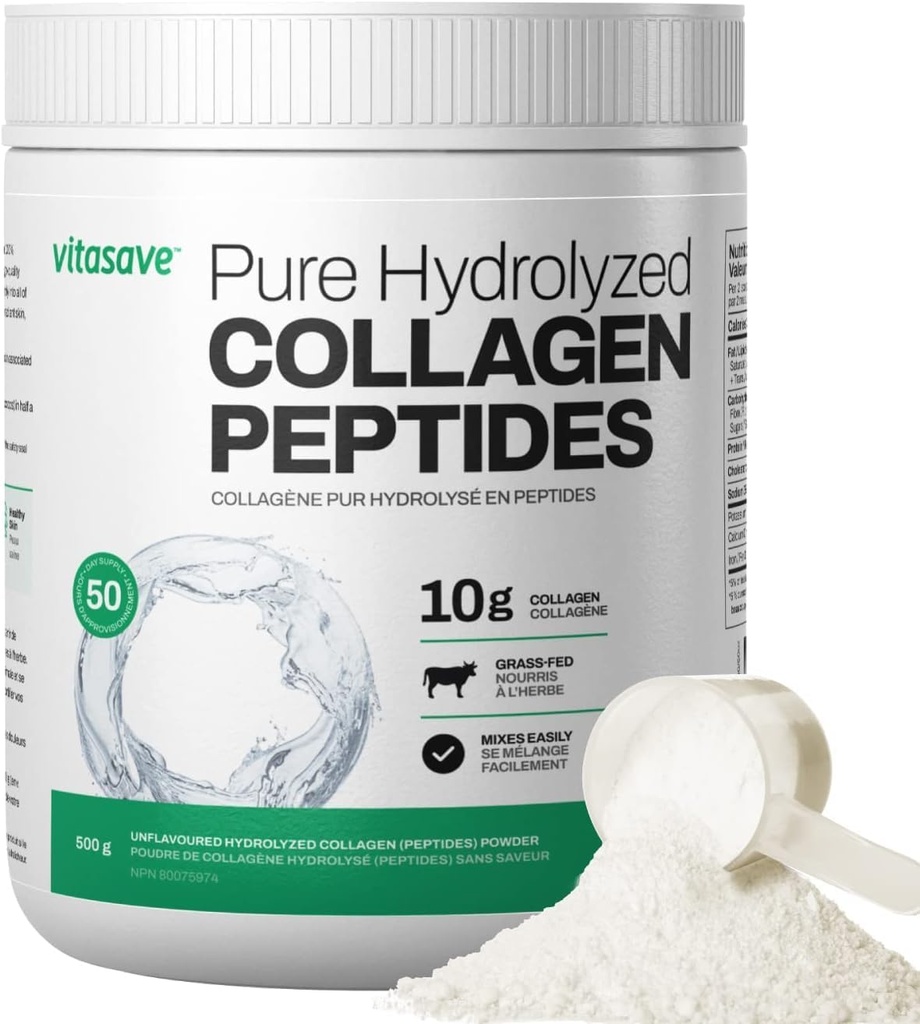 Vitasave Collagen Peptides Powder – 10g Collagen hidrolizado por Serving – Desarrollado, alimentado con hierba, Keto Friendly – Skin, Hair, Nails & Joint Support – 500g