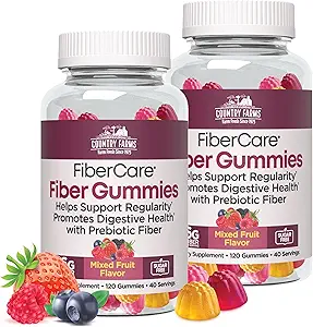 Country Farms Fiber Care Prebiotic Gummies, 6g of Fiber Per Serving, FOS de Beets, Digestive Health, Supports Regularity, Mixed Fruit Flavor