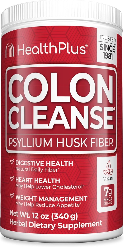 Salud más limpieza de colon - Powder de fibra diaria natural libre, detox, corazón sano (12 onzas, 48 servicios)