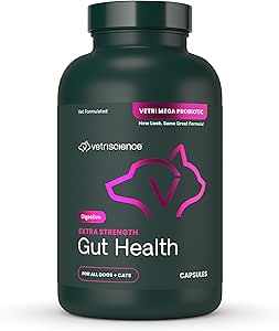 VetriScience Extra Strength Gut Health Probiotic & Prebiotic Digestive Supplements for Dogs & Cats, Gas & Diarrhea & Immune Support, Easy-Open Capsules, 180 Count - New Look