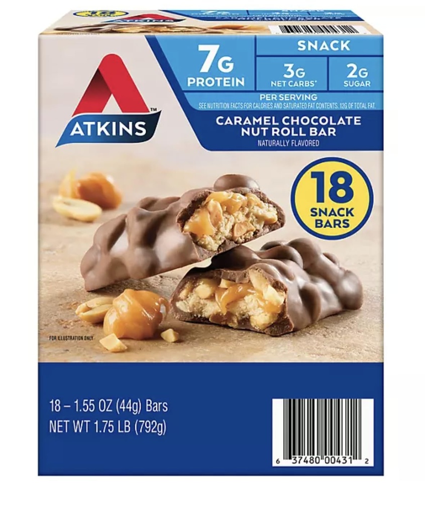 Valpa Products Atkins Balanced Lifestyle Variety Pack, Meal Bars + Snack Bars + Endulge Treats (18 ct.) (Caramel Chocolate)