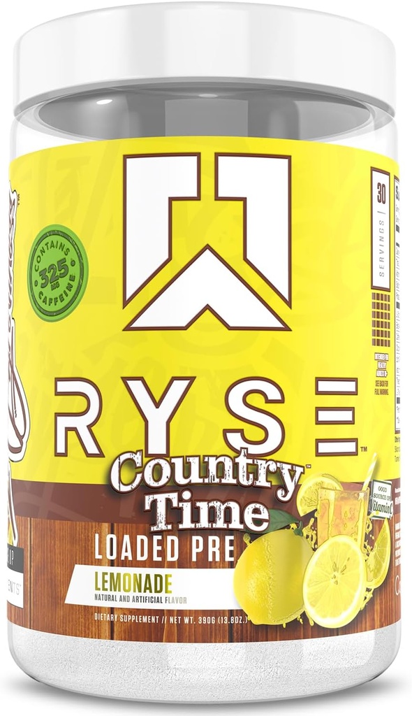 RYSE Cargado Pre Workout Powder - Country Time Lemonade - Daily Pre-Workout for Men &amp; Women with 325mg Caffeine, Beta Alanine, and Citrulline for Pump, Focus, and Energy - 30 Servings