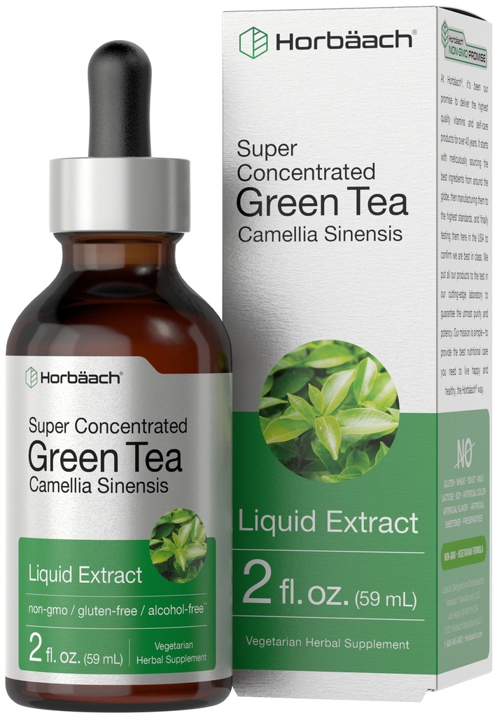 Horbäach Green Tea Extract Liquid Drops TENIDO 2 Fl Oz TENIDO Herbal Tincture ANTE Alcohol Gratis Silencio Vegetarian ANTE Super Concentrated Supplement TEN NO GMO, Gluten Free