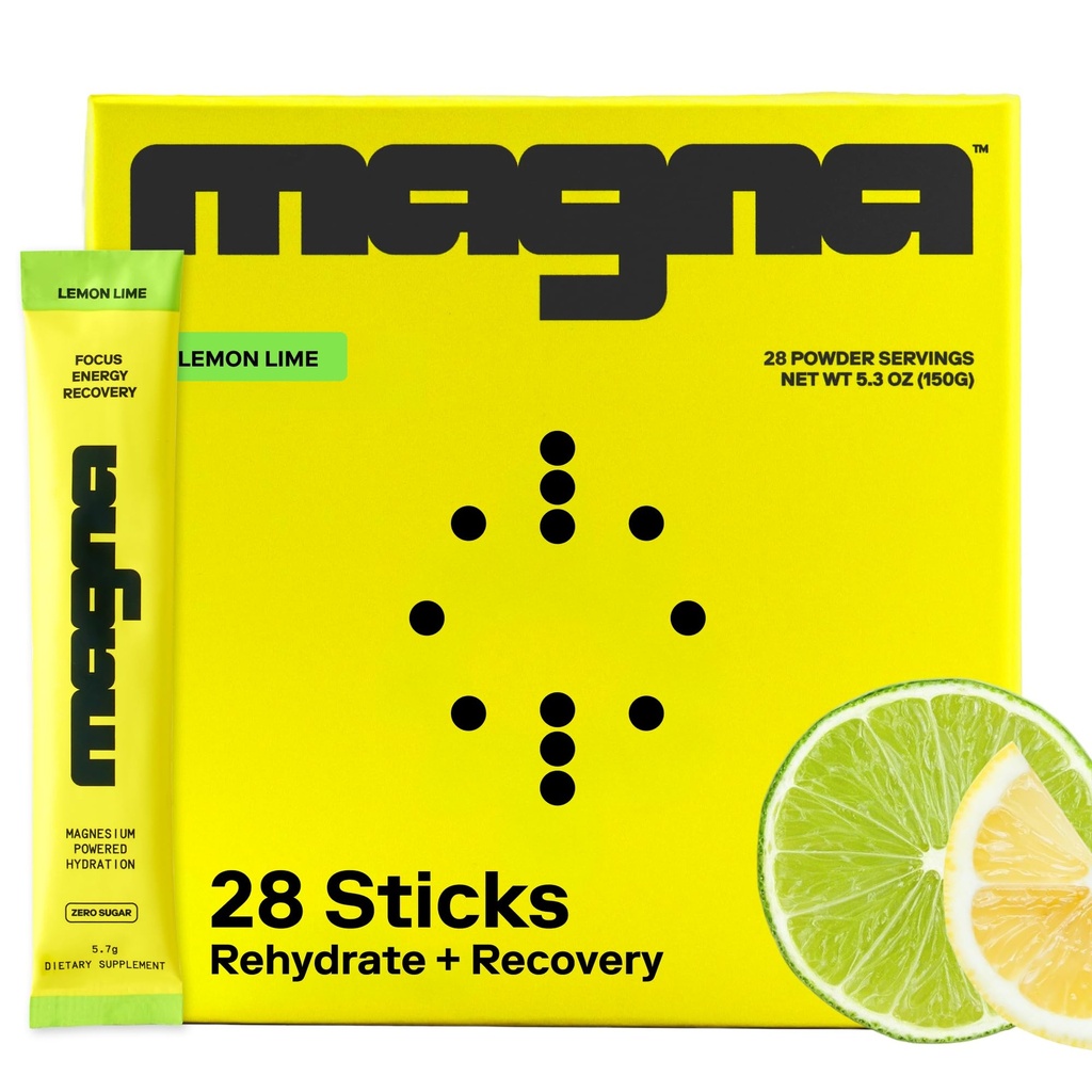 MAGNA Electrolytes Powder Drink Mix for Hydration, Energy & Focus Support (28 Servings, Lemon Lime)