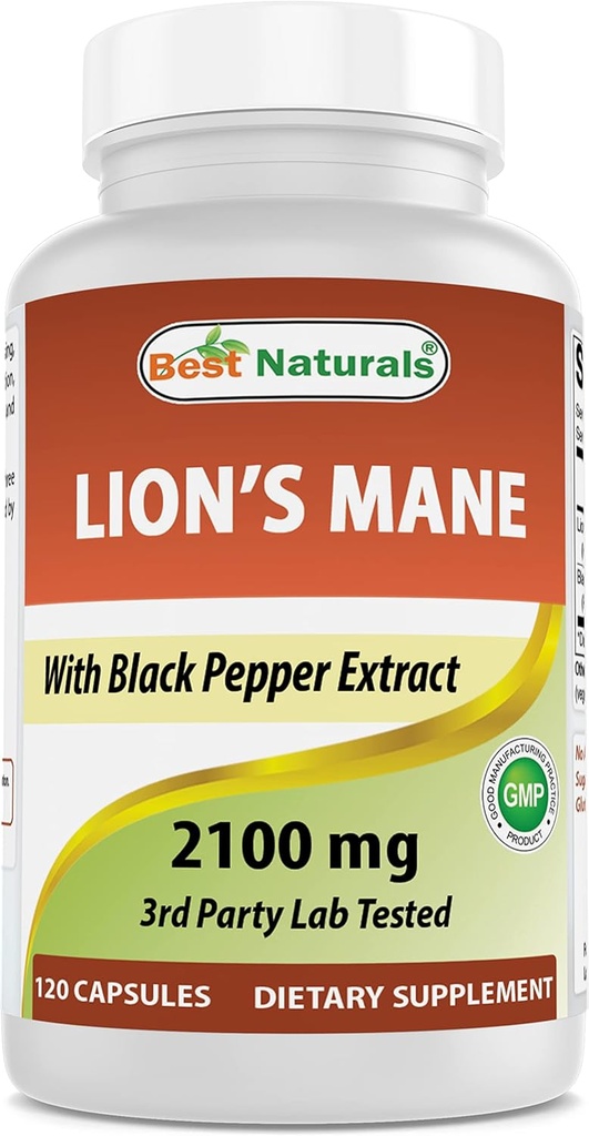 Mejores Naturales León Mane Mushroom Suplemento 2100mg - 120 cápsulas - Apoyo a la Claridad Mental, Focus &amp; Salud Inmunitaria - Añadido Pepper Negro para la Absorción Máxima