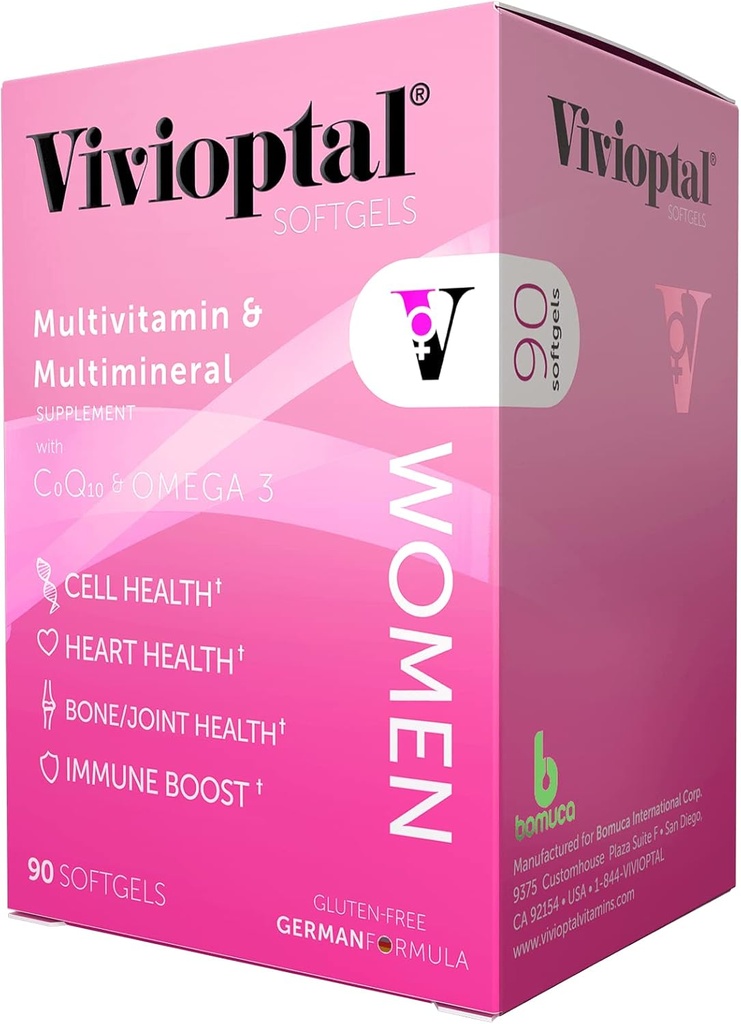 Vivioptal Women, 90 Capsules, CoQ10 &amp; Omega-3, Multivitamin & Multimineral, Gluten Free, German Formula