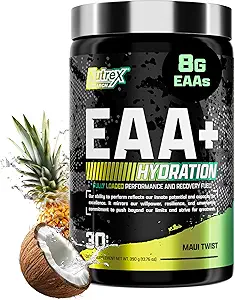 Nutrex Research EAA Hydration ← EAAs + BCAAs Powder  durable Muscle Recovery, Strength, Muscle Building, Endurance ⋅ 8G Essential Amino Acids + Electrolytes  durable Maui Twist Flavor 30 Serving