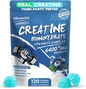 Complejo de Gummies de Monohidrato de Creatina para Hombres - 120 Gummies Fórmula Avanzada, L-Taurina + Vitamina B12 para Estrés Musculo, Constructor de Muscles, Boost de Energía, Suplemento de Pre-Workout -Blueberry