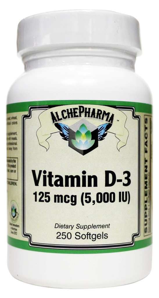 Vitamin D-3 125 mcg (5,000 IU) from Lanolin in a Base of Safflower Oil - 250 Soft Gels