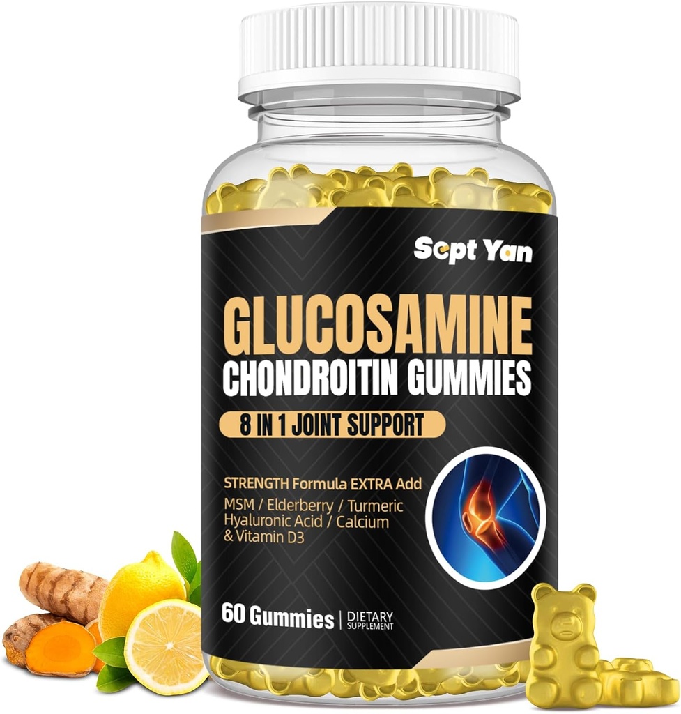 Glucosamine Chondroitin Gummies - 60 Suplementos de Soporte Conjunto - 1500mg Extra Strength with MSM, Elderberry, Turmeric - Cartilage &amp; Immune Support for Adults, Men & Women Vegan - Easy to Swallow
