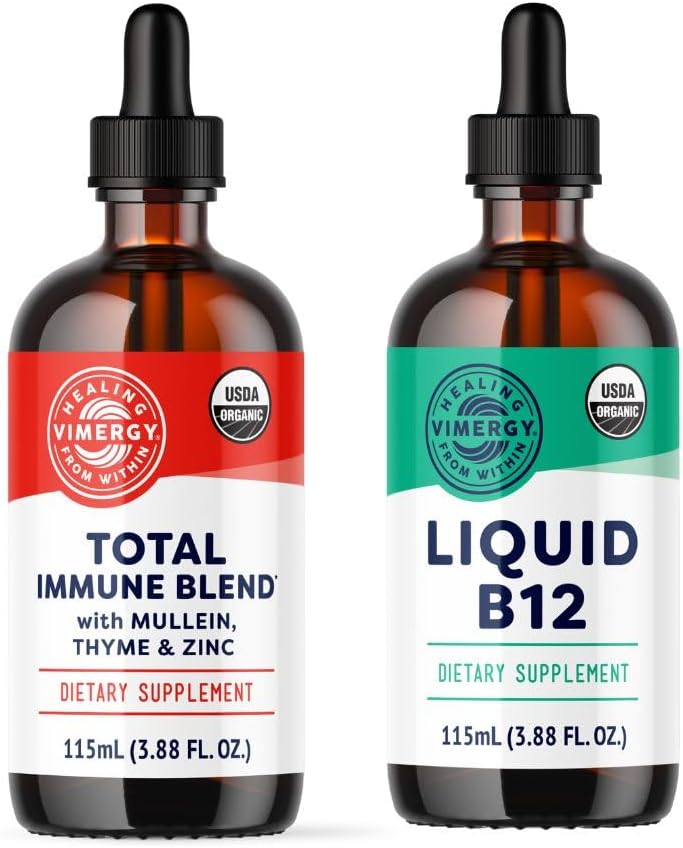 Vimergy All Day Resilience Kit – Organic Liquid Total Immune Blend/Liquid B12 - Estimula las células blancas de sangre, soporta las células sanas de sangre roja – USDA Organic, Vegan, Paleo, Gluten-Free, Kosher