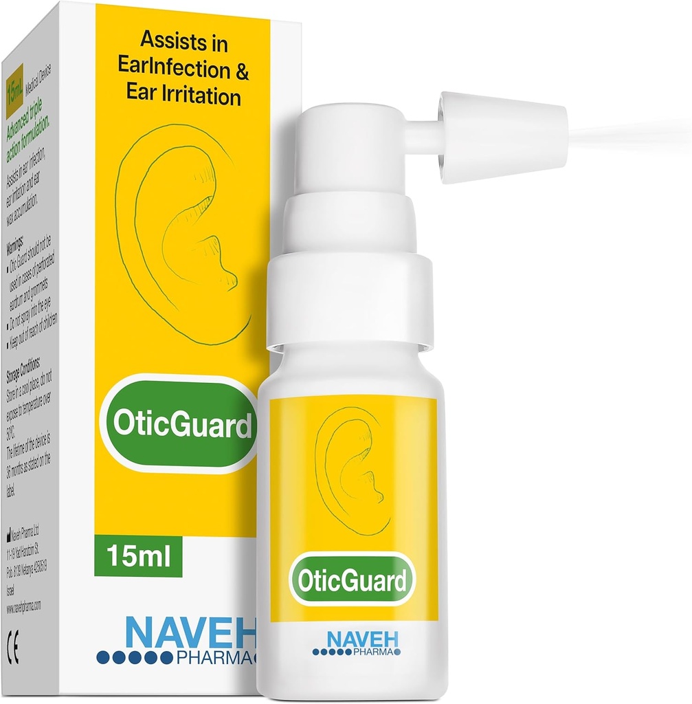 NAVEH PHARMA® Otic Guard - Natural Ear Spray Drops ← Orgánica Herbal Sweet Oil Blend 3 en 1 vida Itchy Ear, Swimmer's Ear, " Ear Wax Removal  Orejas vestidas tención 0.5 Fl Oz