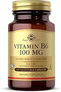 Solgar Vitamina B6 100 mg - 100 cápsulas vegetales - No GMO, Vegan, Gluten Free, Dairy Free, Kosher, Halal - 100 piezas