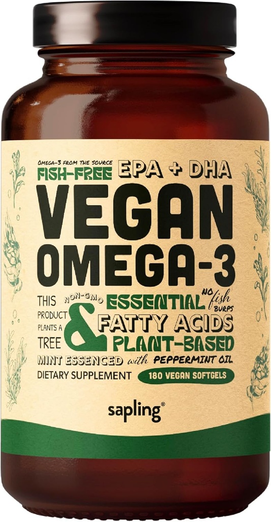 Vegan Omega 3 Suplemento - Planta base DHA &amp; EPA Fatty Acids - Carrageenan Gratis, Alternativa al aceite de pescado, apoya el corazón, cerebro, salud conjunta - Algas sostenibles, aceite de pescado libre - 180 Softgels