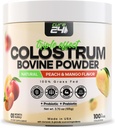 Bovine X3 Colostrum Suplemento Polvo para los seres humanos, 100% puro Grass Natural Superfood, High IgG, Plus Probiótico &amp; Prebiótico, Natural Peach-Mango Flavor, Made in USA