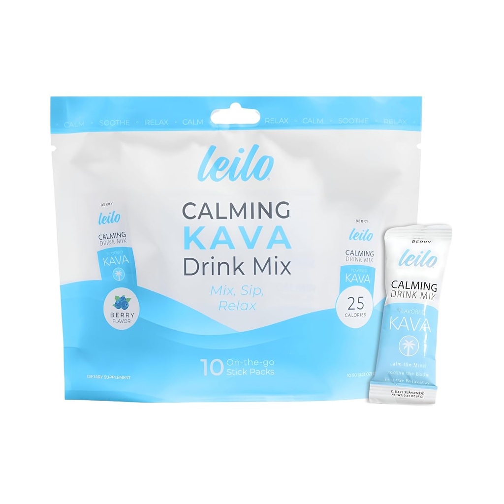 LEILO Calming Kava Drink Mix ← Berry Flavored Polvo para Apoyar la Relajación Silencio no alcohólico/Adaptogen Mocktail Mix Silencio (10 Ct./Servings)