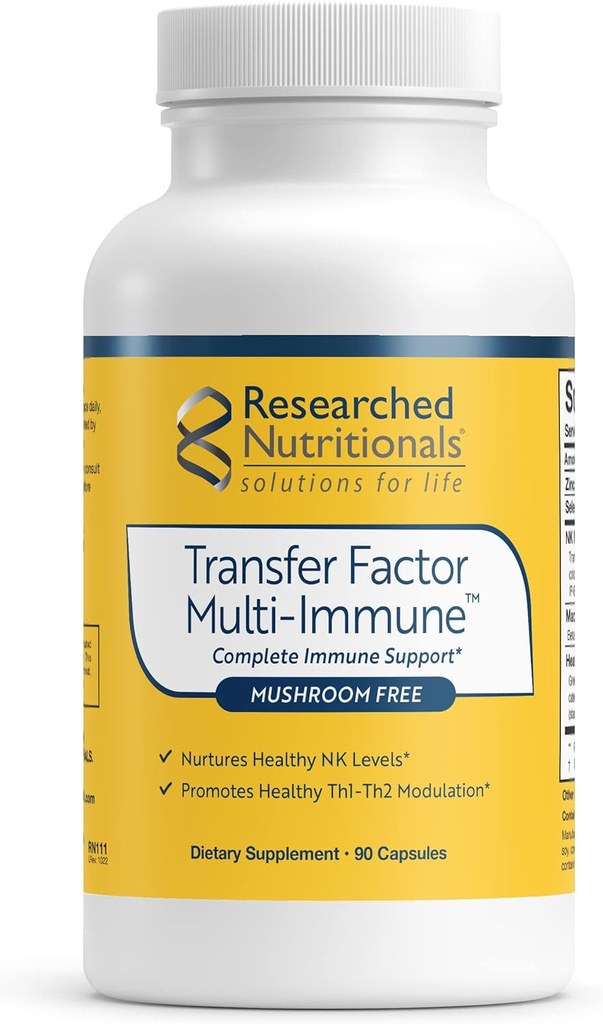 Factor de transferencia de nutrición investigado Suplemento de colostrum multiinmune - Apoyo libre de setas con zinc, beta Glucan y té verde - respaldado por investigación clínica (90 cápsulas)