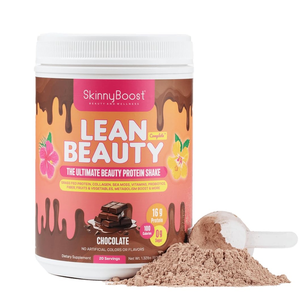 Lean Beauty Collagen Protein Shake – Chocolate ¦ Meal Replacement Powder with Grass-Fed Whey, Hydrolyzed Collagen, Vitaminas, Fiber &amp; Beauty Nutrients ← Soporta el cabello, la piel y las uñas.
