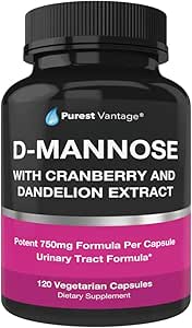 D Mannose Capsules con 600mg D-Mannose Powder Per Cap - con agregado Cranberry y Dandelion Extracto de Ayuda en la Vejiga, Urinary Tract y UTI Apoyo - 120 Veggie Caps