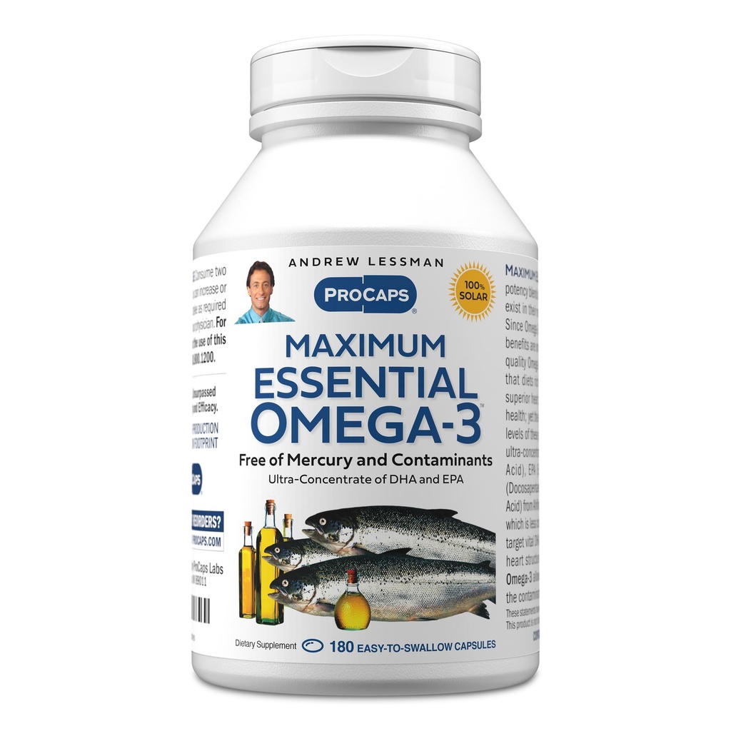 ANDREW LESSMAN Maximum Essential Omega-3 Desflavored, 180 Softgels - Ultra-Pure Omega-3 Fish Oil 1200 mg-High DHA, No Mercury Supplement-Small, Easy to Swallow Fish Oil Capsules