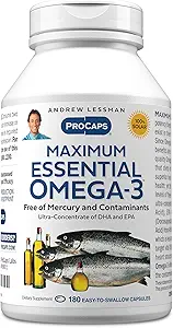 ANDREW LESSMAN Maximum Essential Omega-3 Desflavored, 180 Softgels - Ultra-Pure Omega-3 Fish Oil 1200 mg-High DHA, No Mercury Supplement-Small, Easy to Swallow Fish Oil Capsules
