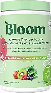 Bloom Nutrition Superfood Greens Powder, Enzymes Digestivos con Probióticos y Prebióticos, Gut Health, Bloating Relief for Women, Chlorella, Juice Mix with Beet Root Powder, 25 SVG, Strawberry Kiwi