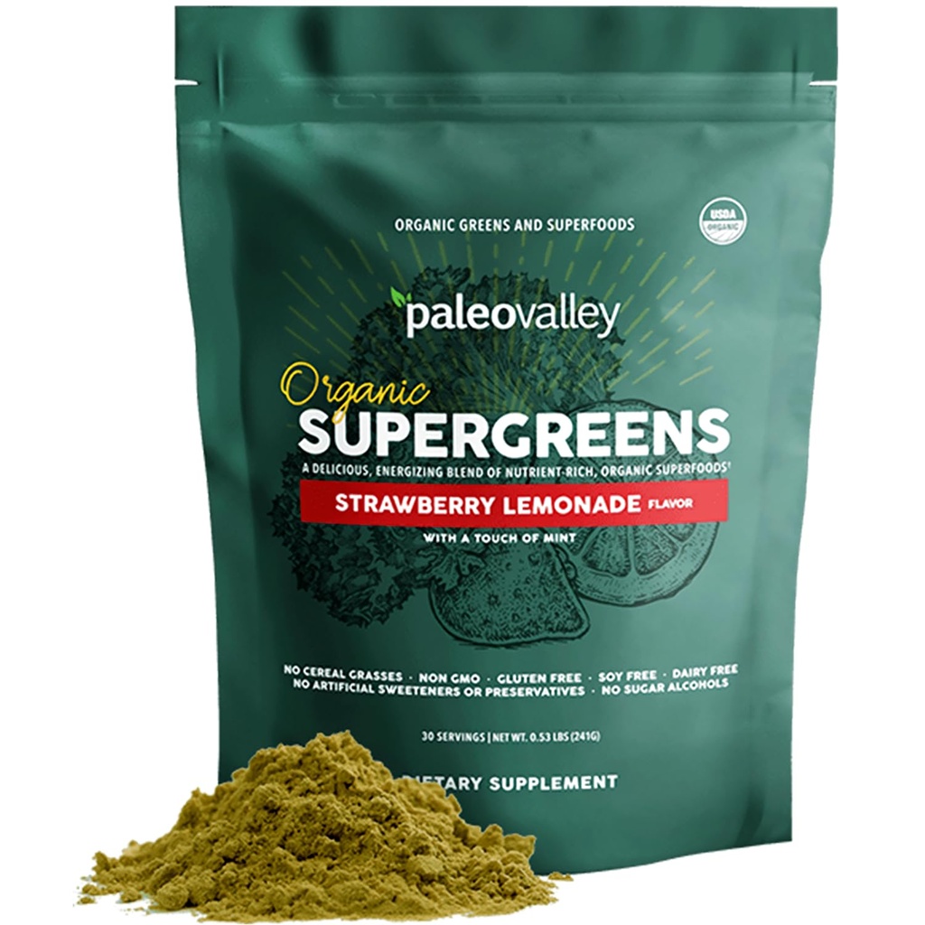 Paleovalley Ecológico Supergreens - Ecológicos Verdes Polvo Superalimento para Soporte Inmunitario - Paleo Green Powder Blend - 30 Serviciones - 23 Superalimentos - Gluten Gratis, No Cereal Grasses, Soy o Grain