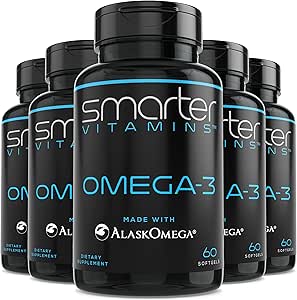 (5 Pack) más inteligente Omega 3 Fish Oil, Berry Flavor, Burpless, Tasteless, 2000mg, Potent Triple Strength DHA EPA Brain Omega-3, Hecho con AlaskOmega®