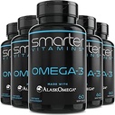 (5 Pack) más inteligente Omega 3 Fish Oil, Berry Flavor, Burpless, Tasteless, 2000mg, Potent Triple Strength DHA EPA Brain Omega-3, Hecho con AlaskOmega®