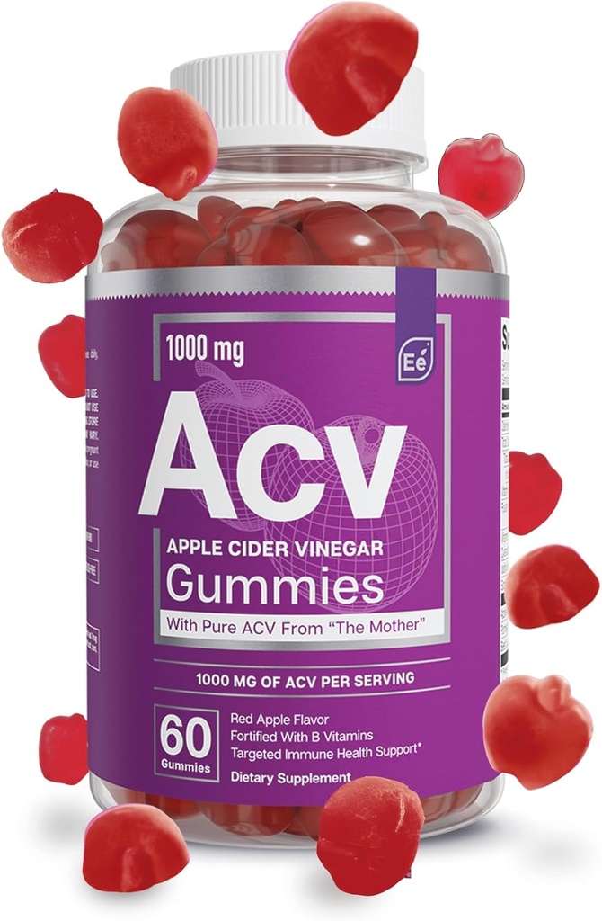 Elementos esenciales Manzana Vinagre Gummies de la Madre - AV Vegan naturalmente con ácido fólico y vitamina B6 &amp; B12 60 Conde