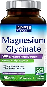 Innato Vitality Magnesium Glycinate 500mg Ø 70mg Elemental Magnesium Supplement- High Absorption, Non Buffered, Non-GMO & No Gluten - Nerve, Bone & Heart Health - 60 Vegan Capsules Magnesio