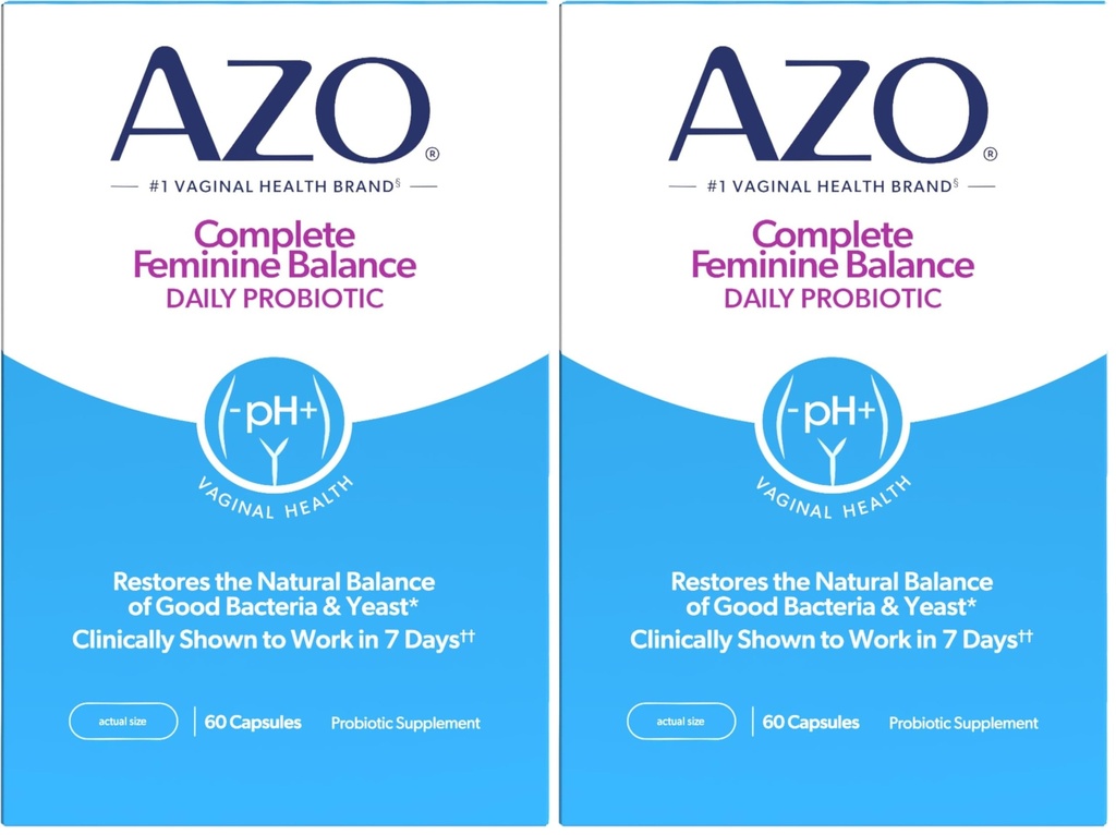 AZO Complete Feminine Balance Daily Vaginal Probiotics for Women,Clinically Proven to Help Protect Vaginal Health,Helps Balance pH and Yeast,60 Count (Pack of 2)